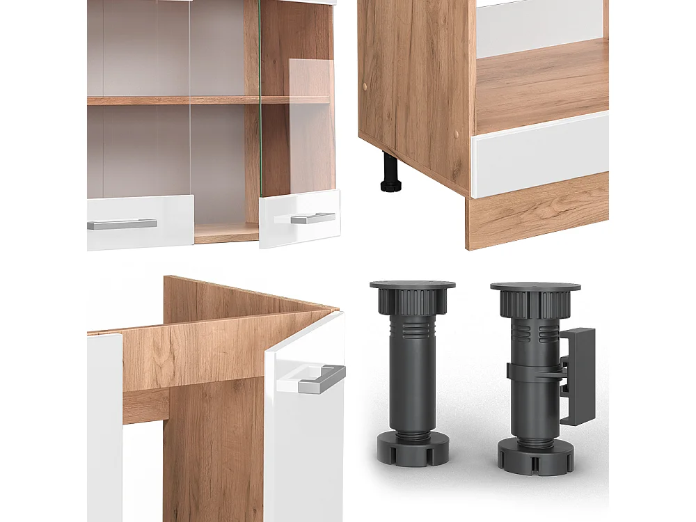 Cucina angolare completa bianco lucido/oro power oak 287x46x81.6 r-line