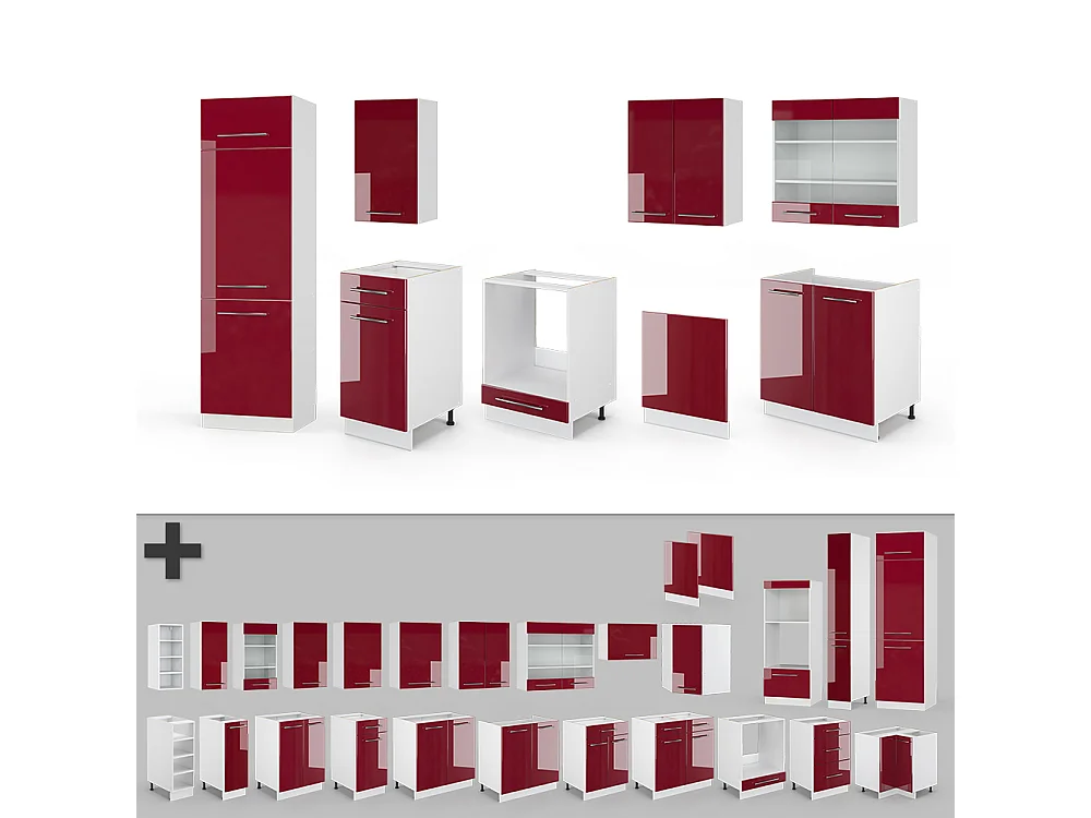 Cuisine bordeaux haute brillance/blanc 300x60x81.6 fame-line