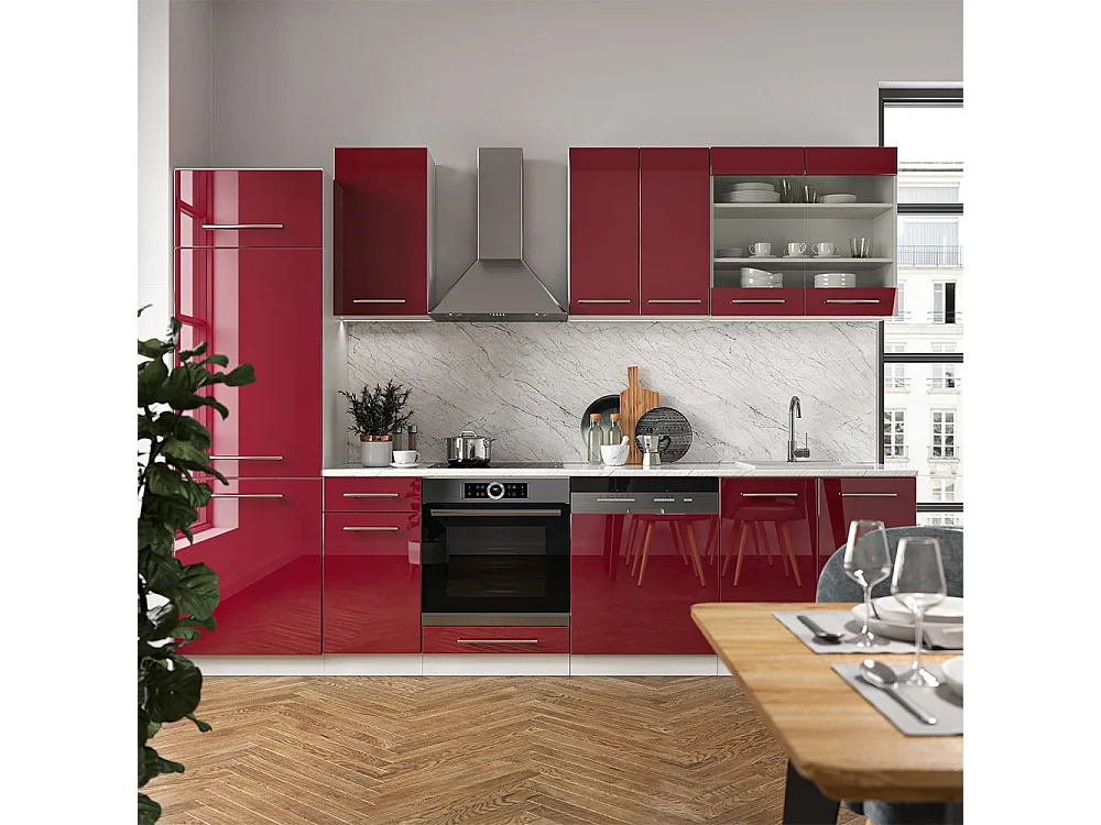Mueble de cocina burdeos brillo intenso/blanco 300x60x81.6 fame-line