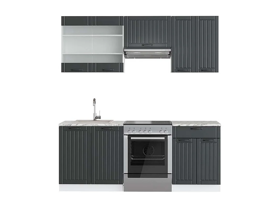 Complete keukeneenheid antraciet landhuis/wit 200x60x81.6 fame-line