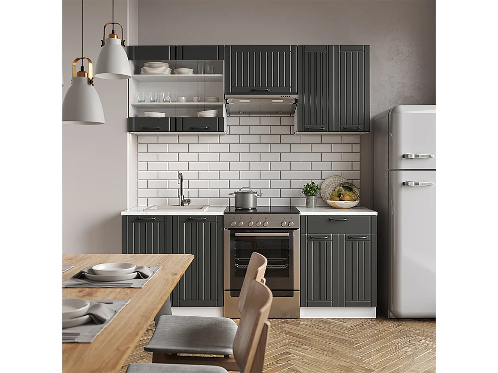 Complete keukeneenheid antraciet landhuis/wit 200x60x81.6 fame-line