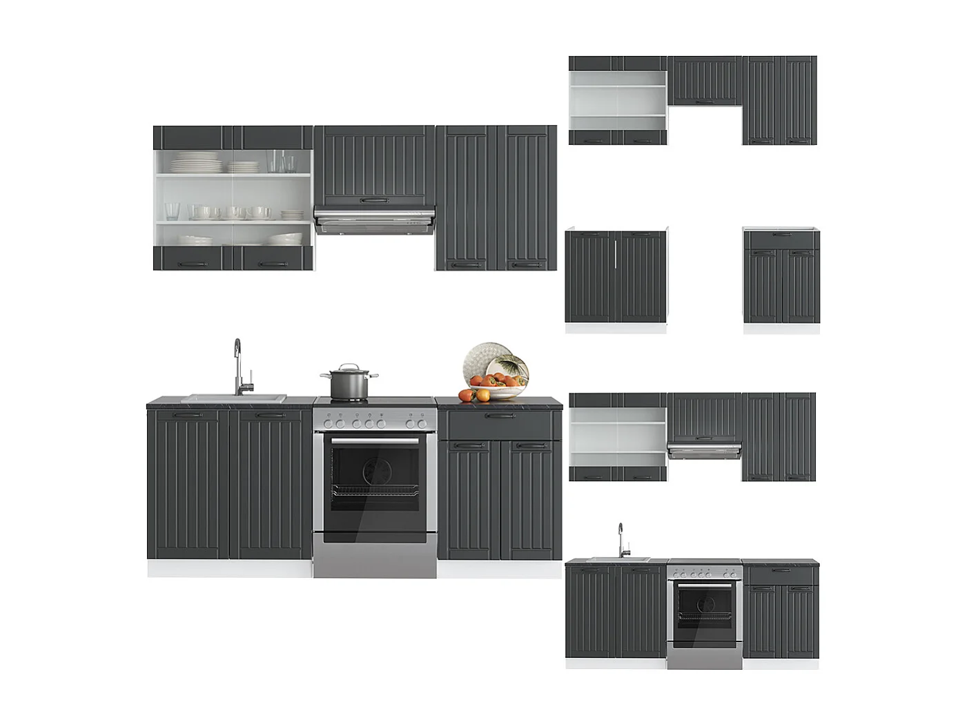 Complete keukeneenheid antraciet landhuis/wit 200x60x81.6 fame-line