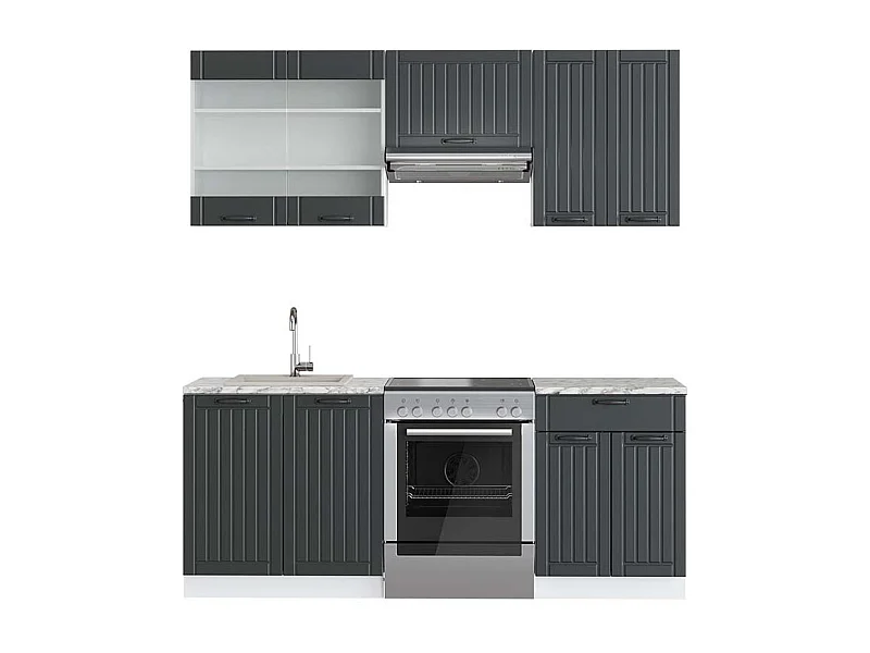 Küchenzeile anthrazit landhaus/weiß 200x60x81.6 fame-line