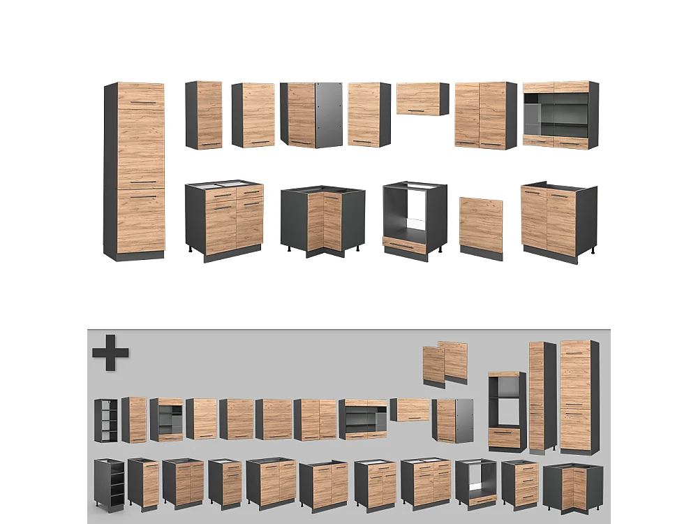 Cocina esquinera oro power roble/antracita 287x60x81.6 fame-line