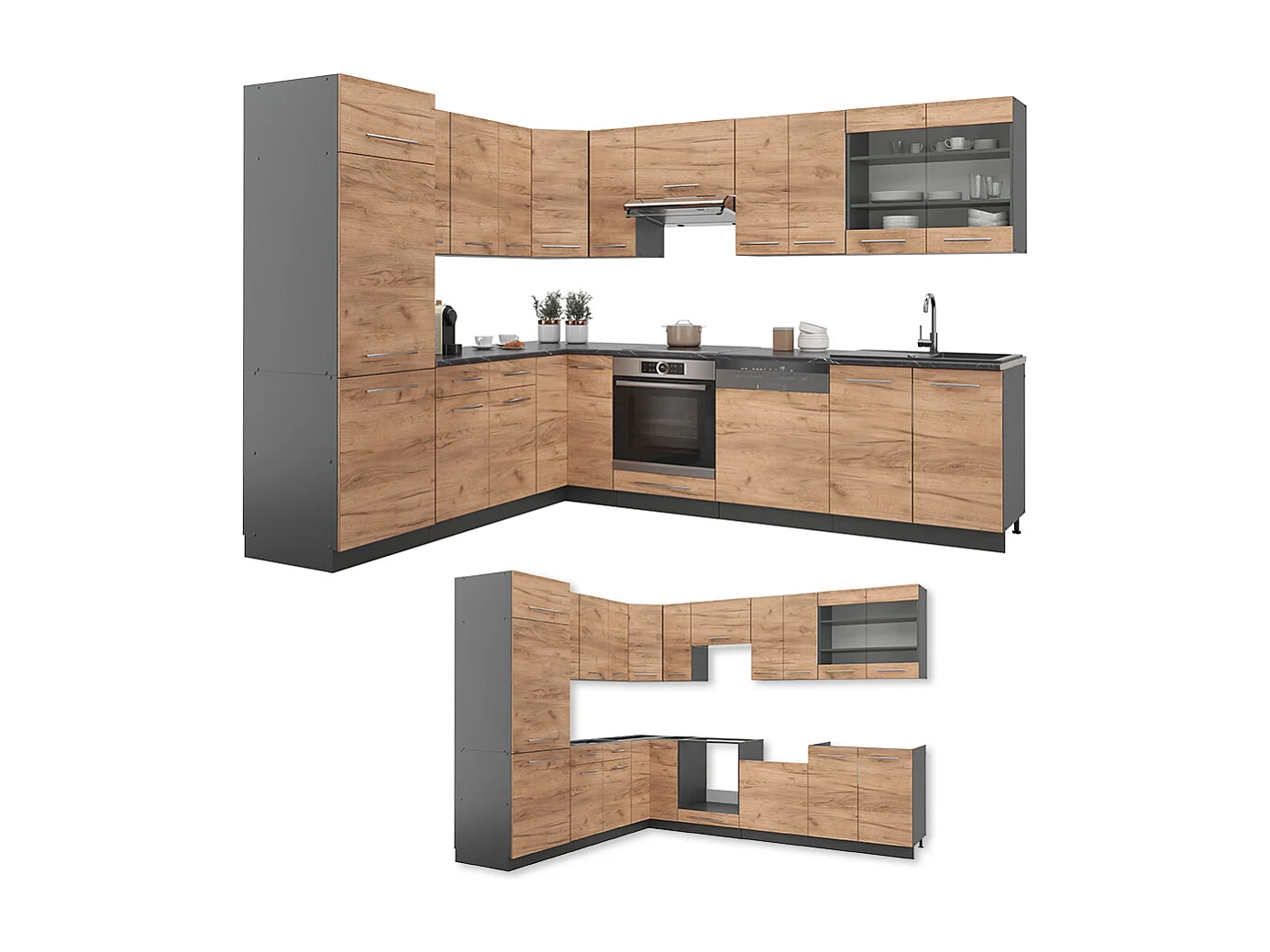 Cuisine en angle chêne doré/anthracite 287x60x81.6 fame-line