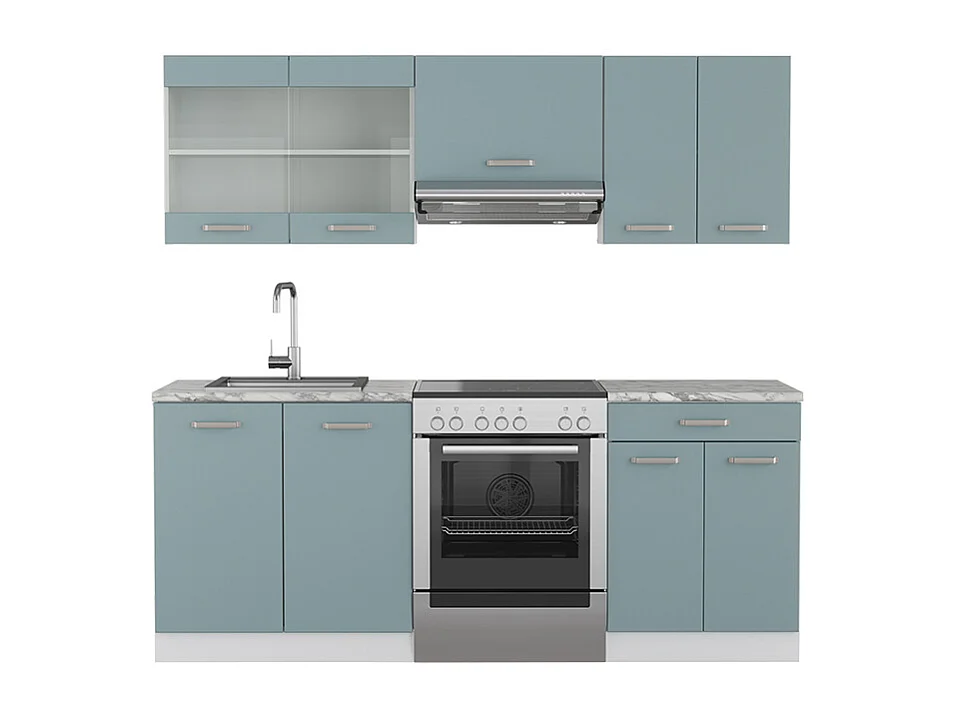 Cucina componibile blu-grigio/bianco 200x46x81.6 r-line