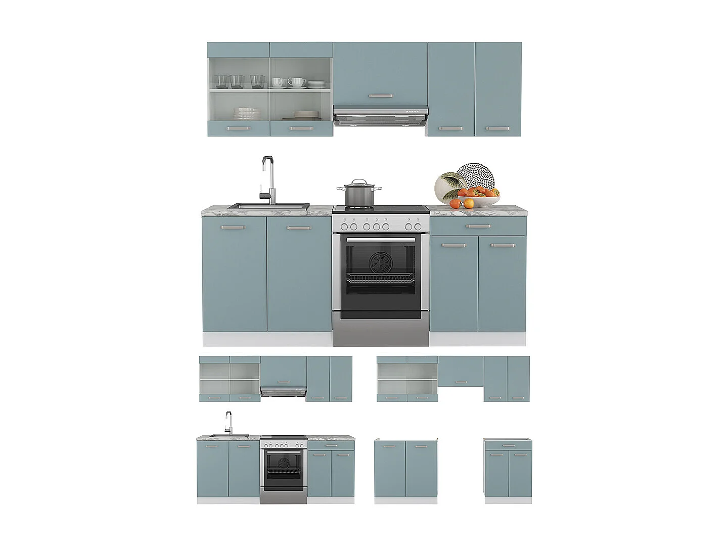 Cuisine bleu-gris/blanc 200x46x81.6 r-line