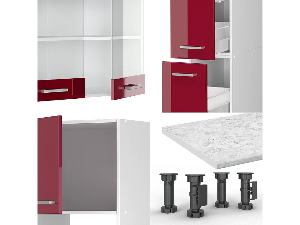 Kuchnia czerwony wysoki połysk/biały 350x60x81.6 r-line