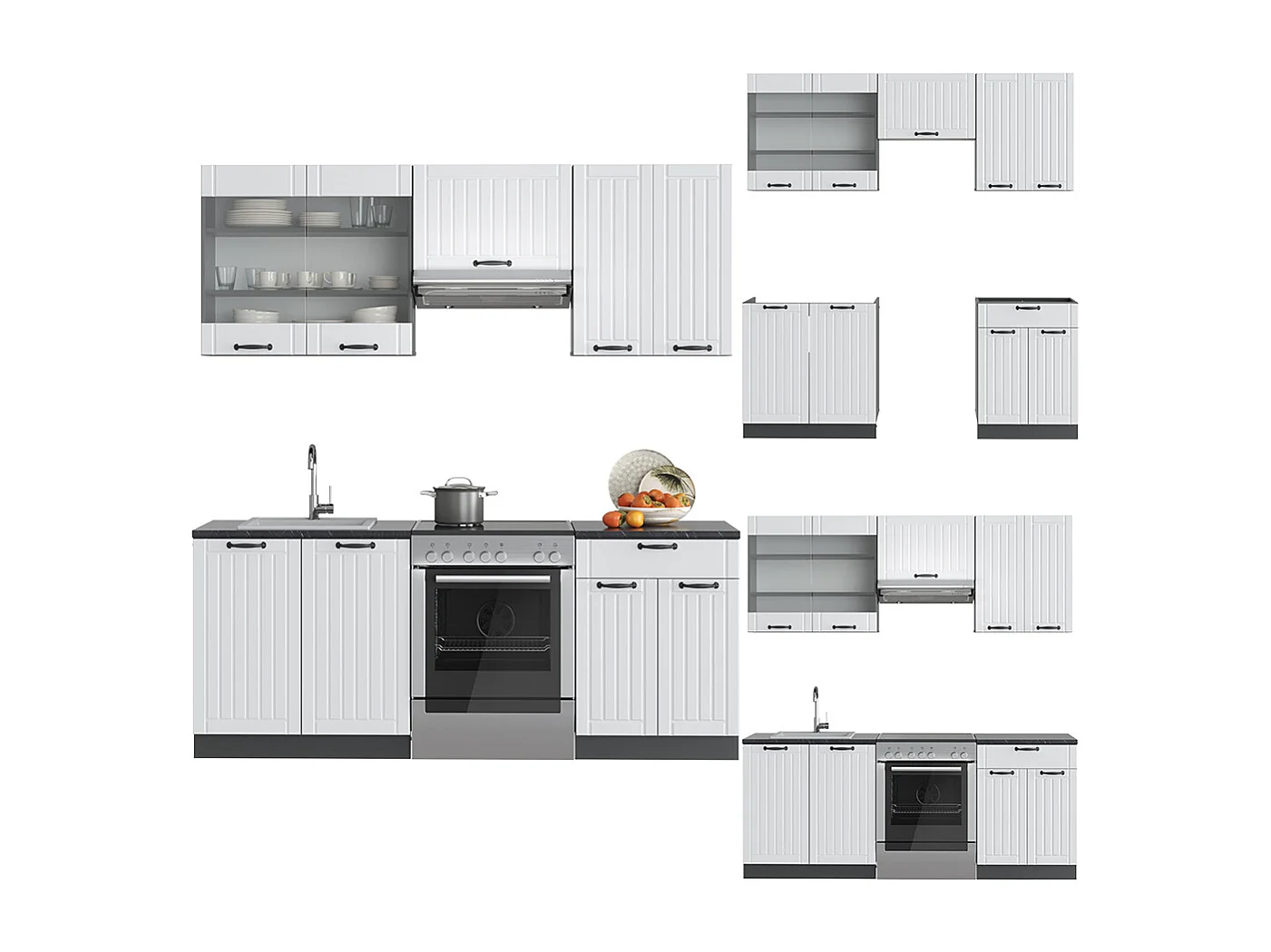 Mueble de cocina casa de campo blanca/antracita 200x46x81.6 fame-line