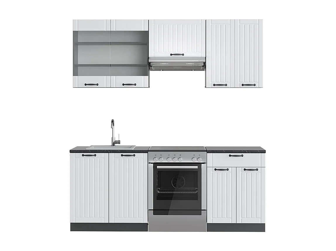 Cuisine blanc cottage/anthracite 200x46x81.6 fame-line