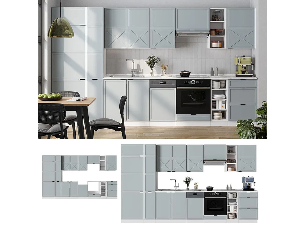 Mueble de cocina azul claro-gris-blanco 355x60x81.6 fame-line