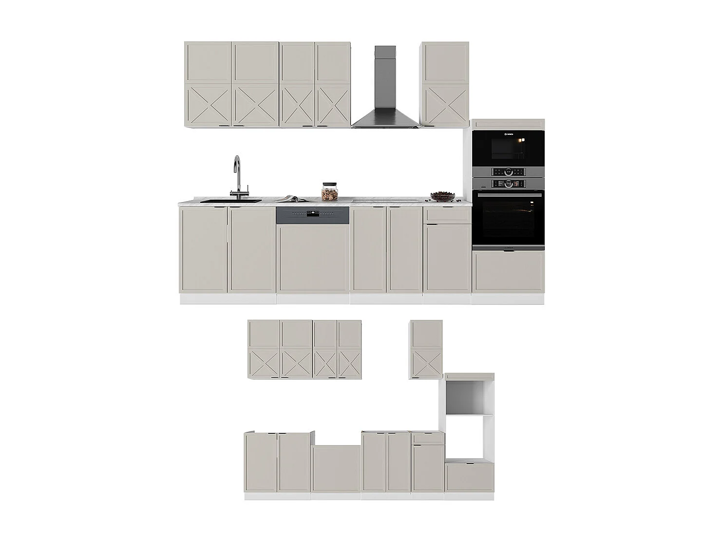 Køkkenrække grå/beige/hvid 300x60x81.6 fame-line