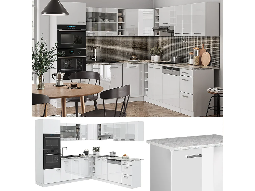 Cuisine en angle blanc brillant/blanc 247x60x81.6 r-line