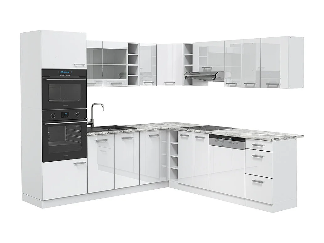 Cuisine en angle blanc brillant/blanc 247x60x81.6 r-line