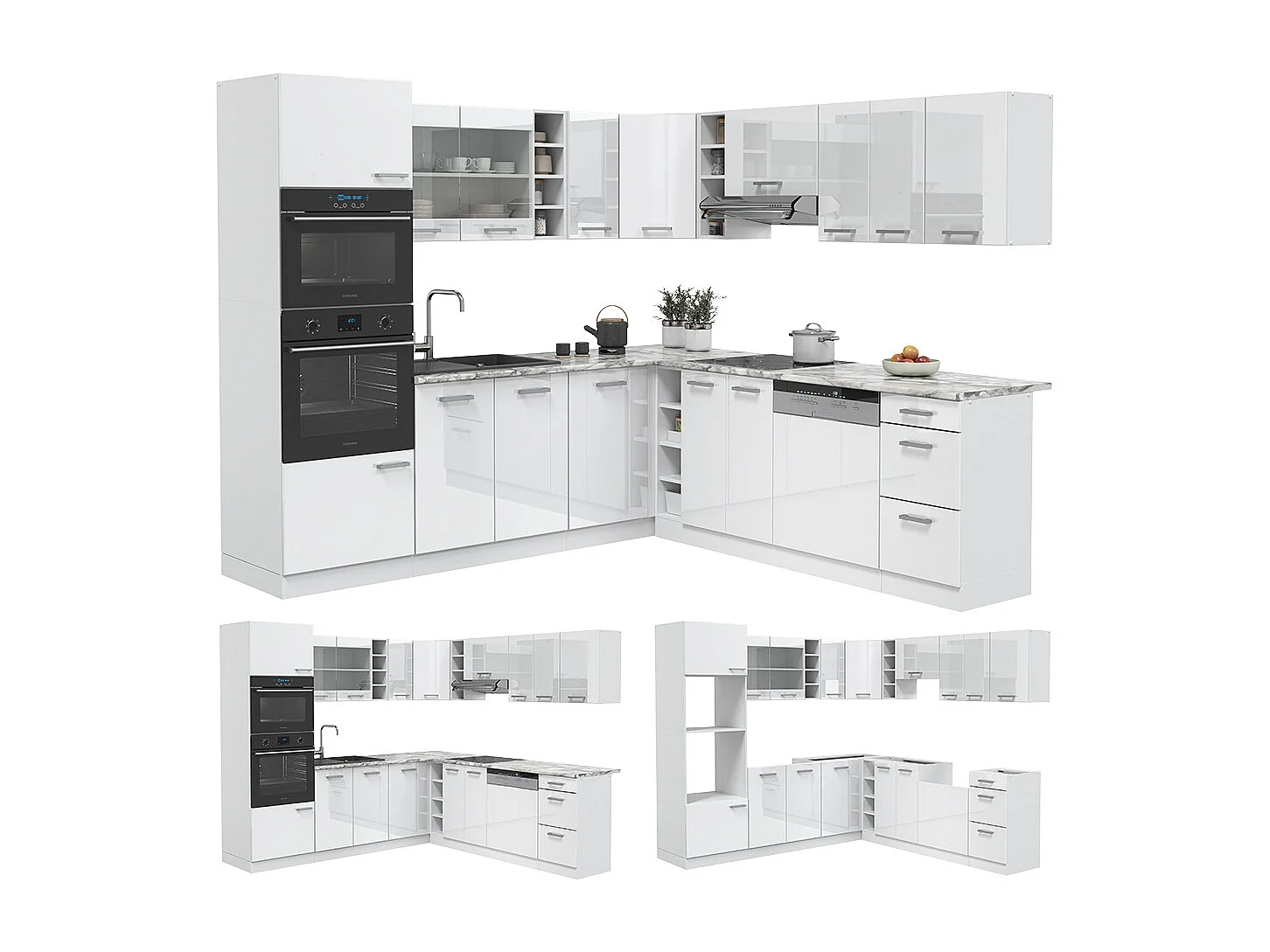 Cuisine en angle blanc brillant/blanc 247x60x81.6 r-line