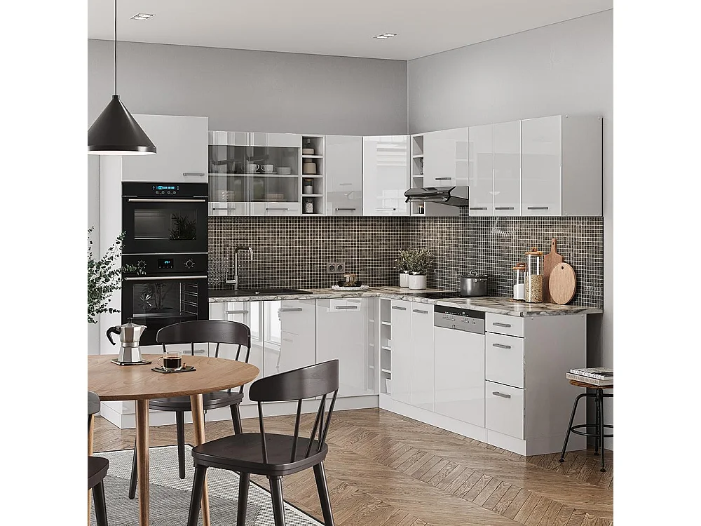 Cuisine en angle blanc haute brillance/blanc 247x60x81.6 r-line