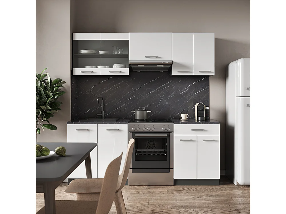 Cuisine blanc brillant/anthracite 200x60x81.6 r-line