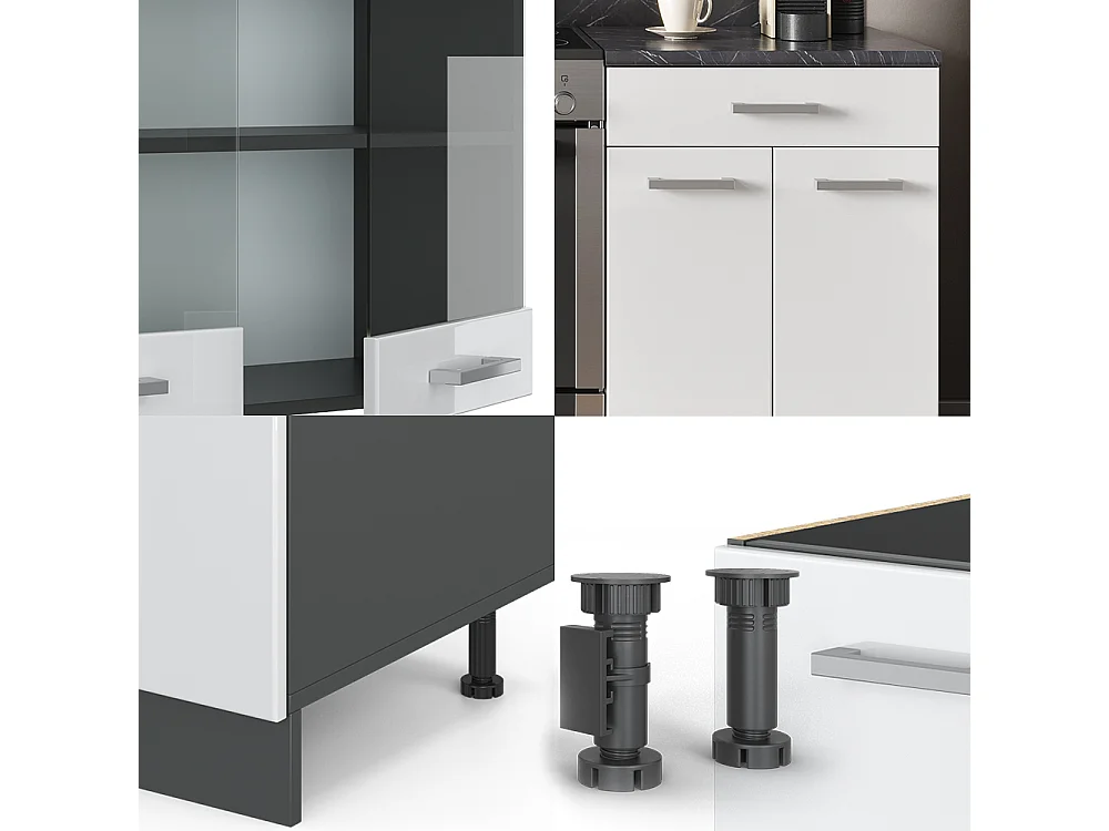 Cuisine blanc brillant/anthracite 200x60x81.6 r-line