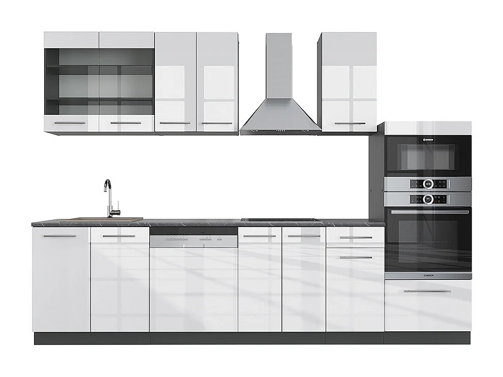 Cuisine blanc brillant/anthracite 300x60x81.6 fame-line