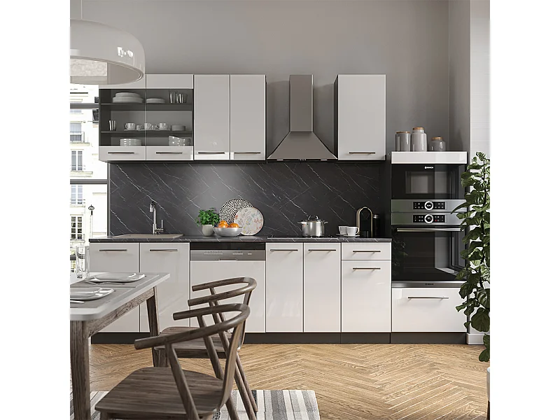 Aneks kuchenny biały wysoki połysk/antracyt 300x60x81.6 fame-line