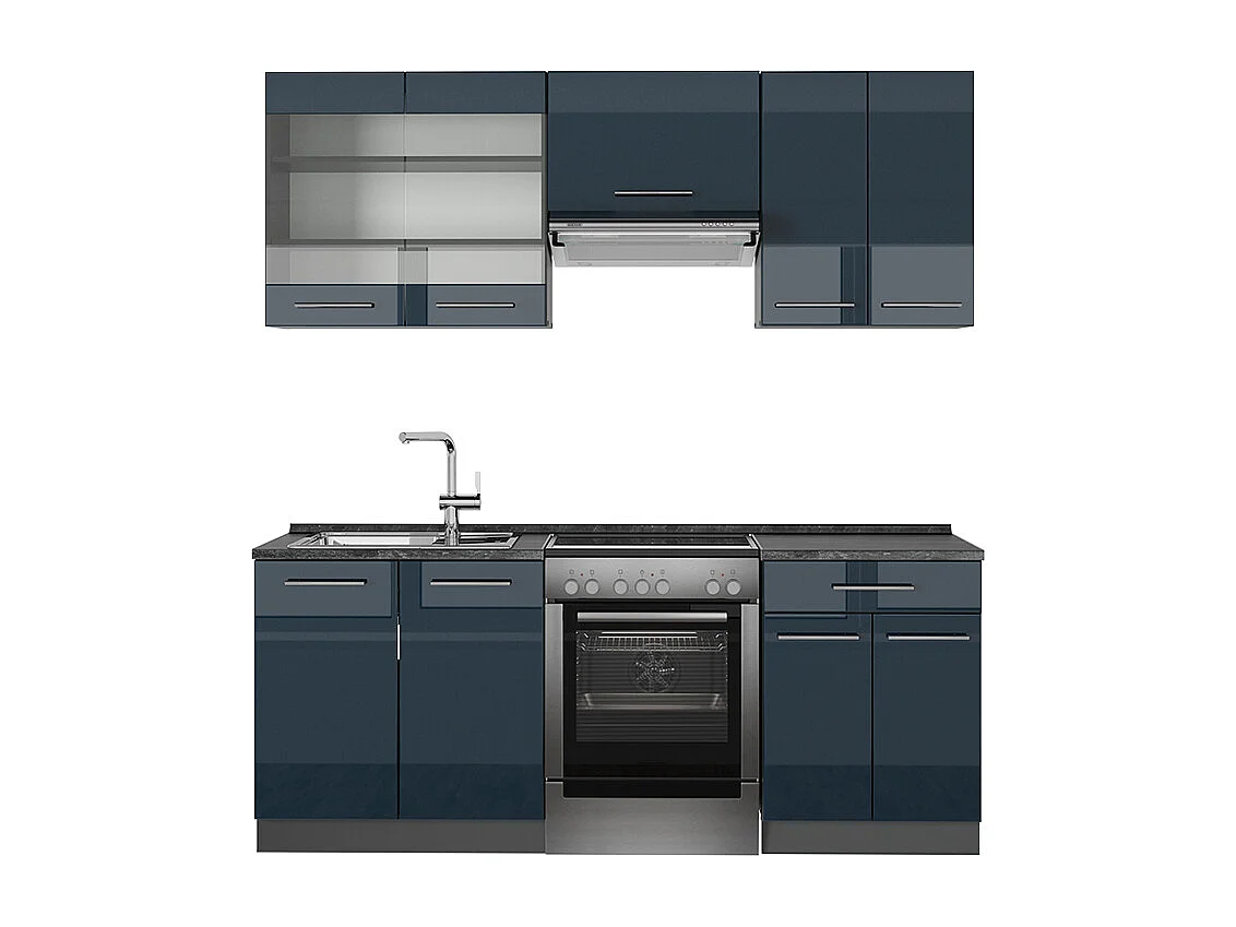 Muebles de cocina  azul oscuro alto brillo/antracita 200x46x81.6 fame-line