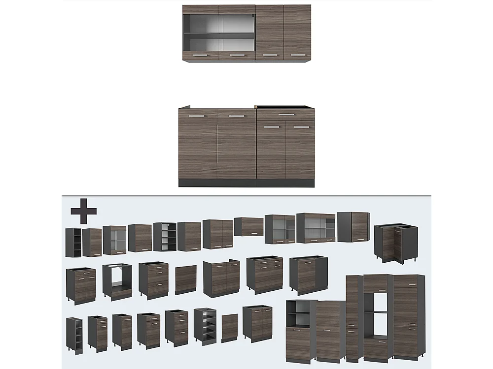 Cocina para solteros gris noble/antracita 140x46x81.6 r-line