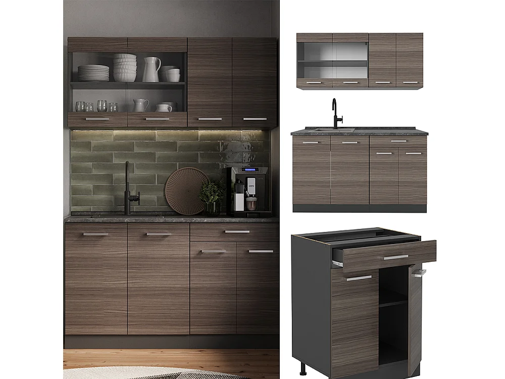 Cuisine gris noble/anthracite 140x46x81.6 r-line