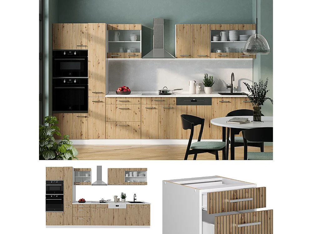 Ligne de cuisine artisan chêne/blanc 350x60x81.6 r-line