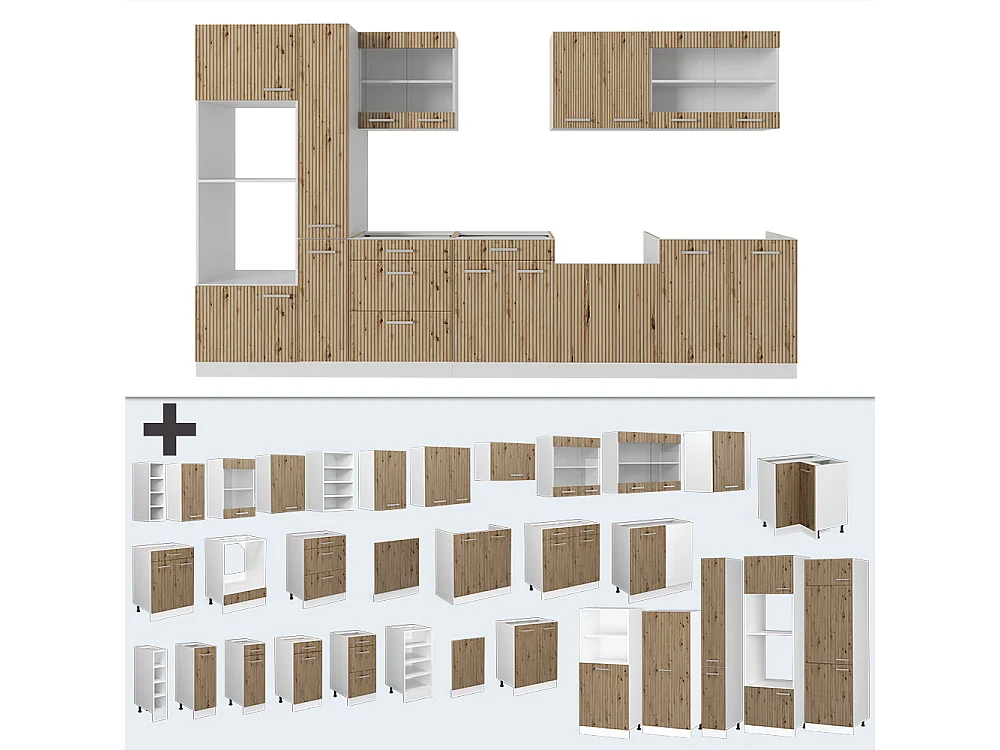Ligne de cuisine artisan chêne/blanc 350x60x81.6 r-line
