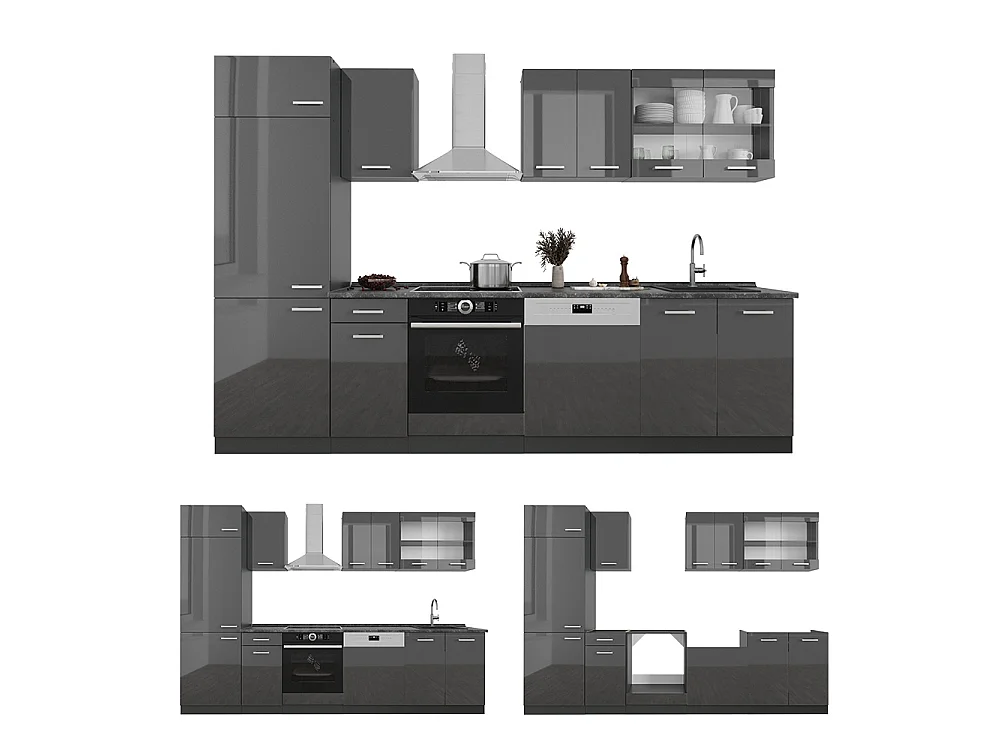 Cuisine anthracite brillant/anthracite 300x46x81.6 r-line
