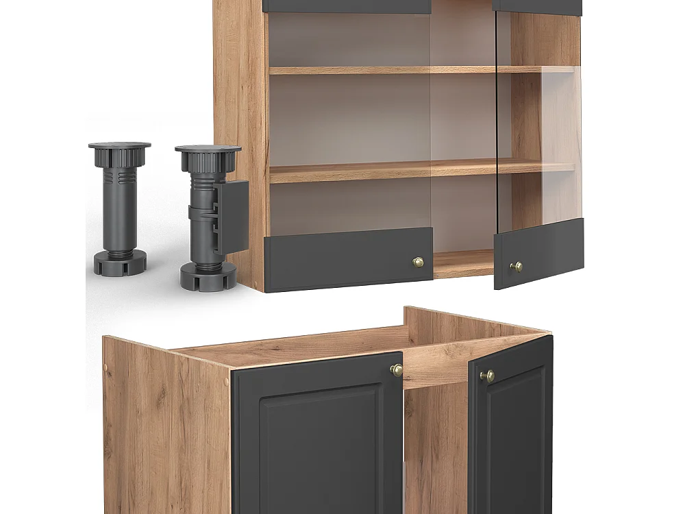 Complete keukeneenheid antraciet landhuis/goud kraft eik 200x46x81.6 fame-line