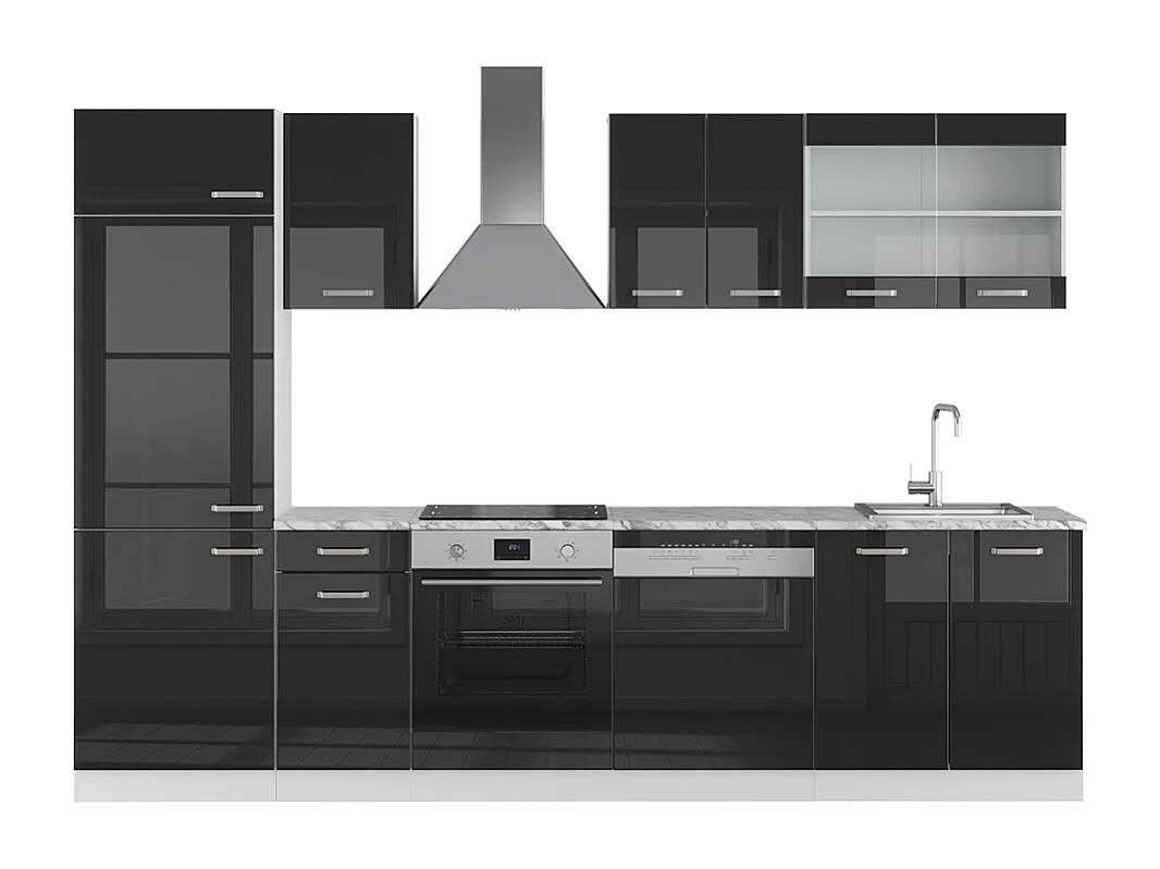 Cuisine noir brillant/blanc 300x60x81.6 r-line