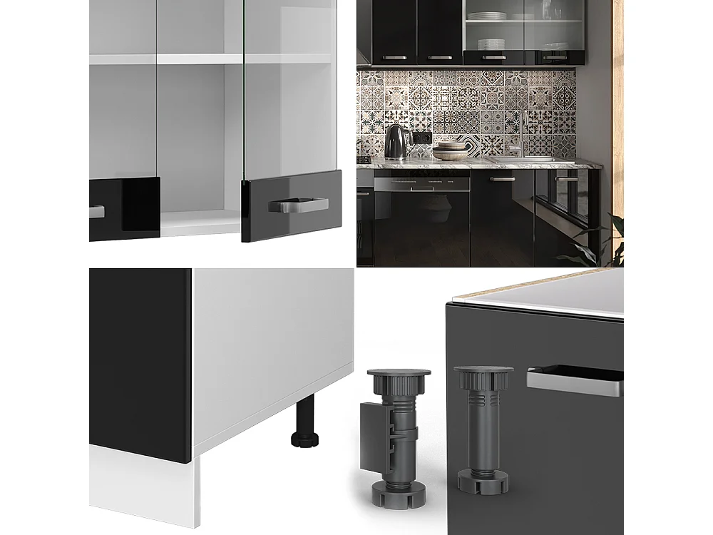 Cuisine noir brillant/blanc 300x60x81.6 r-line