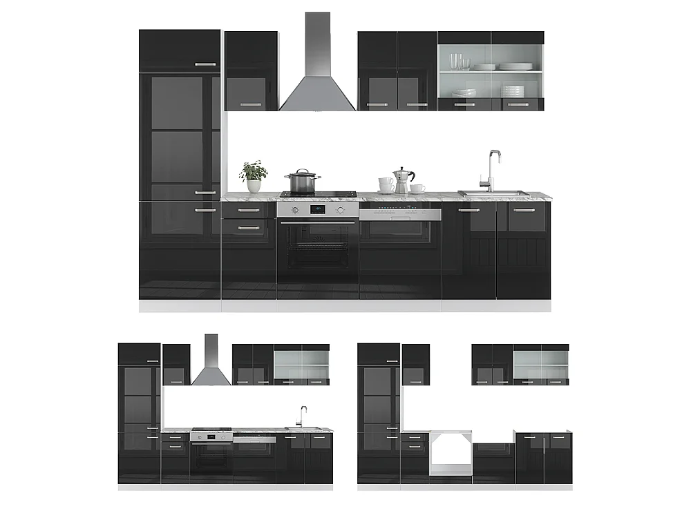 Cuisine noir brillant/blanc 300x60x81.6 r-line