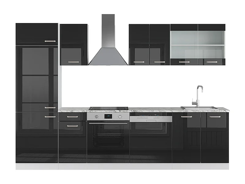 Cuisine noir brillant/blanc 300x60x81.6 r-line