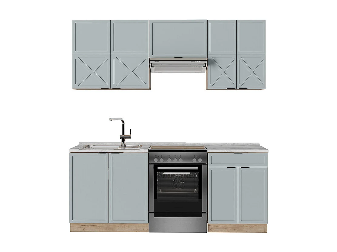 Cuisine bleu clair-gris/chêne force dor 200x60x81.6 fame-line