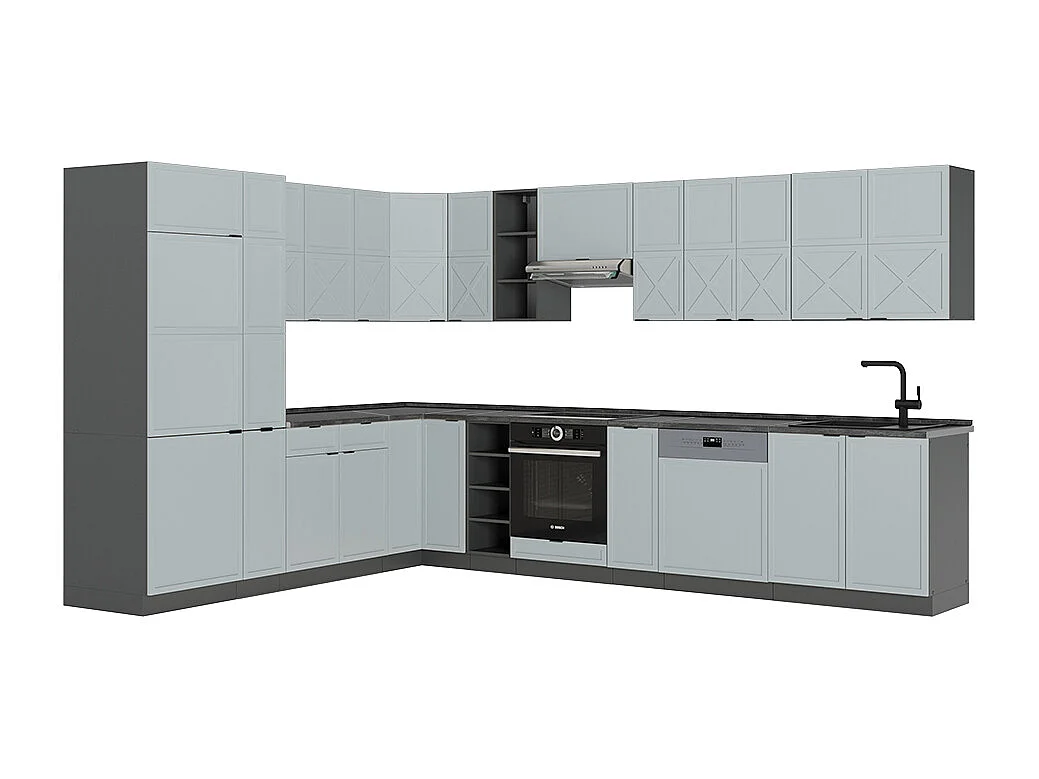 Cucina angolare completa azzurro-grigio/antracite 347x60x81.6 fame-line