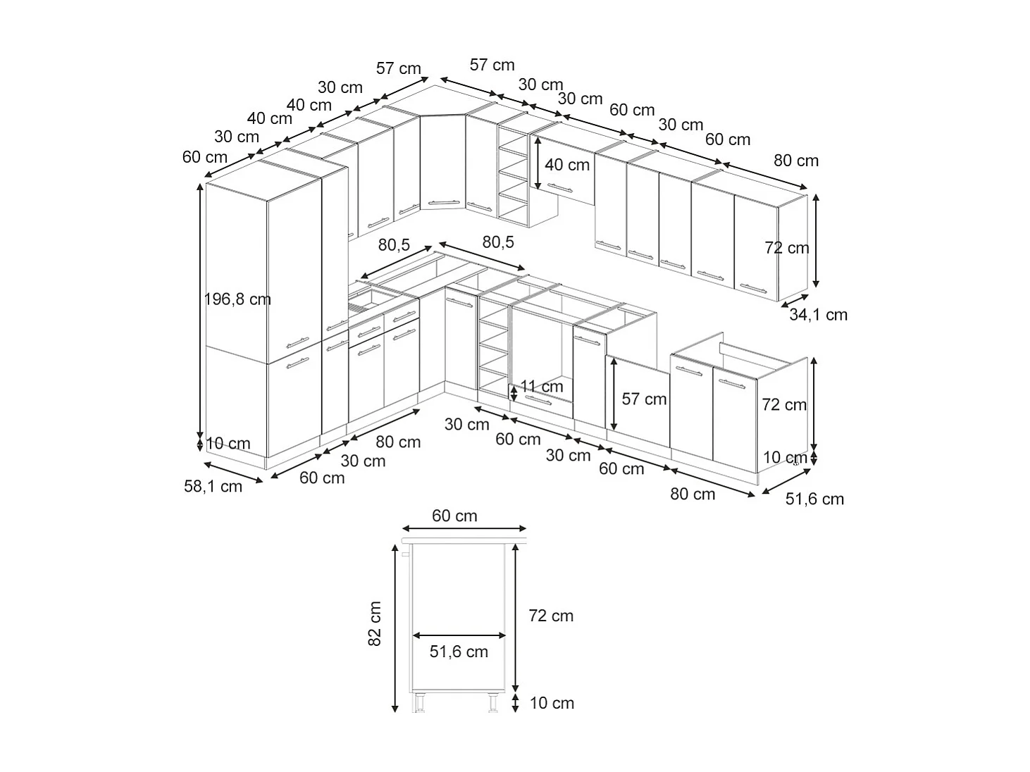 Cucina angolare completa azzurro-grigio/antracite 347x60x81.6 fame-line