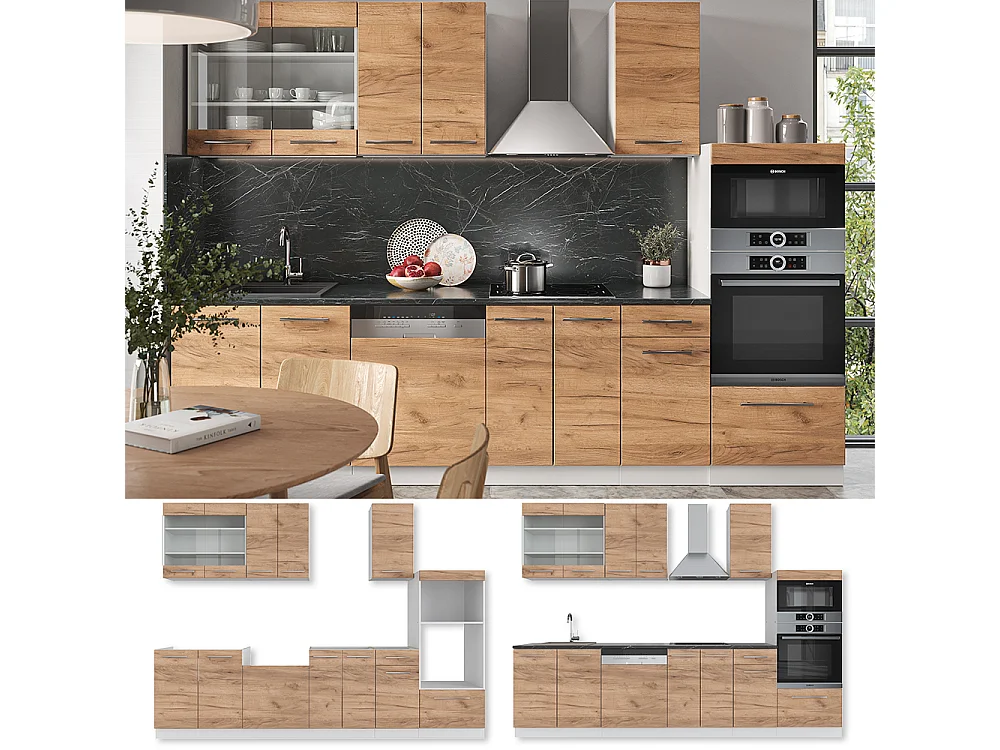 Cuisine chêne doré/blanc 300x60x81.6 fame-line