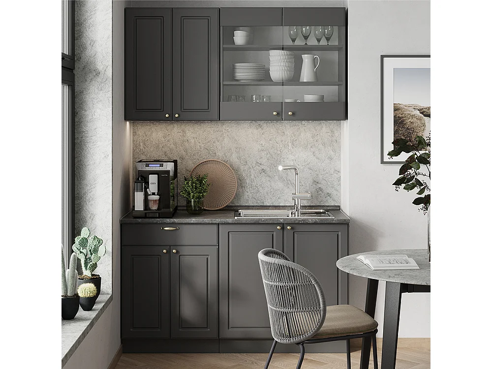 Cocina para solteros antracita-oro landhaus 140x60x81.6 fame-line