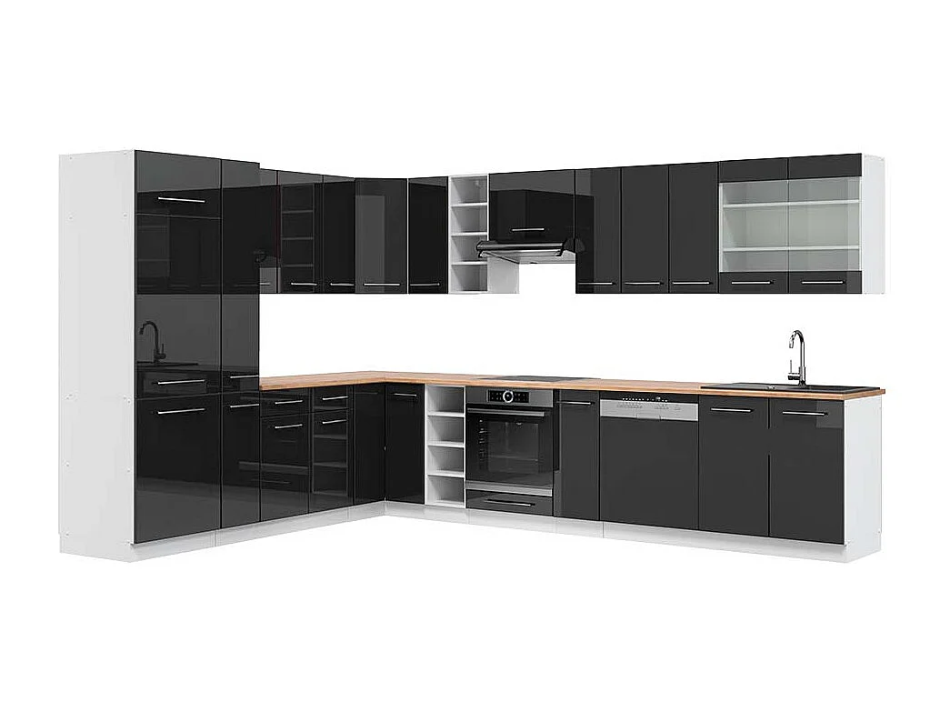 Cocina esquinera antracita brillo intenso/blanco 347x60x81.6 fame-line