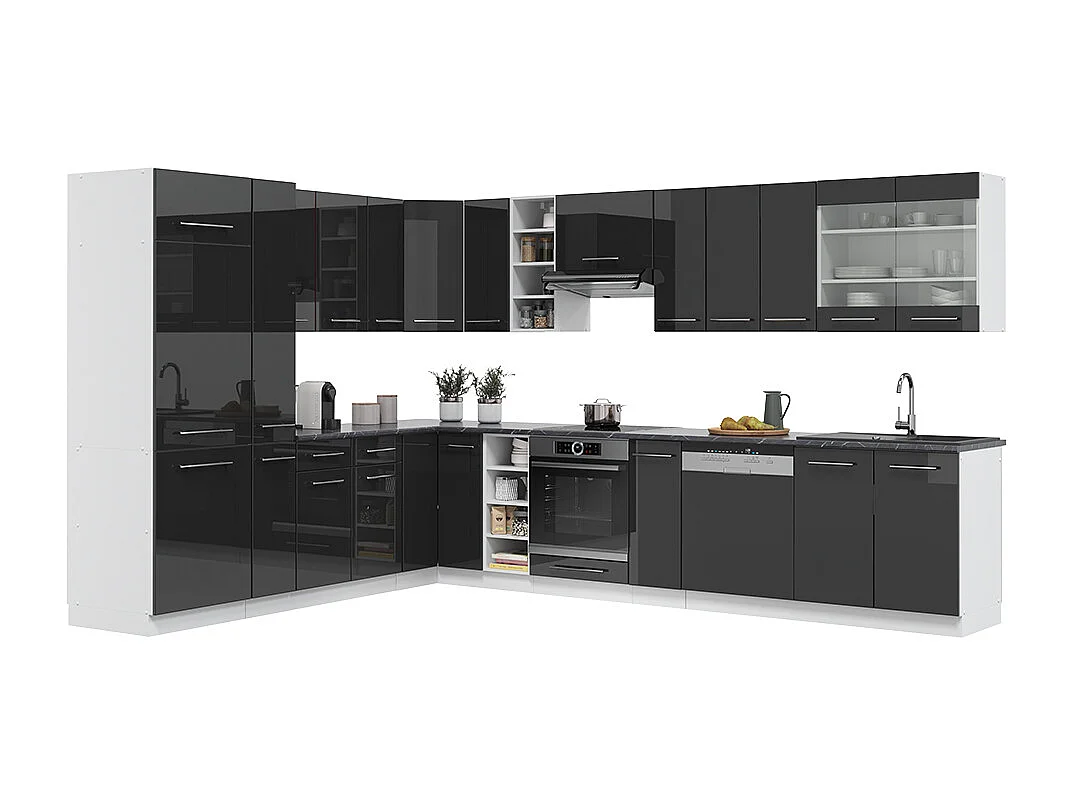 Cocina esquinera antracita brillo intenso/blanco 347x60x81.6 fame-line