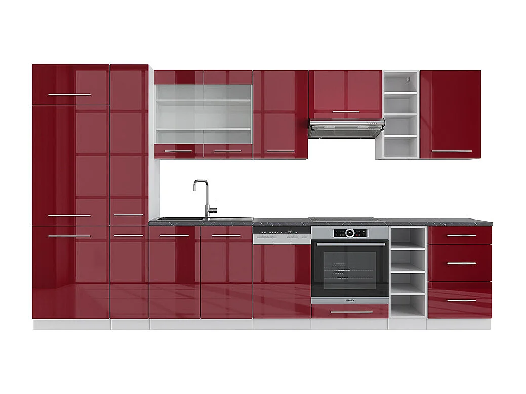 Mueble de cocina burdeos brillo intenso/blanco 355x46x81.6 fame-line