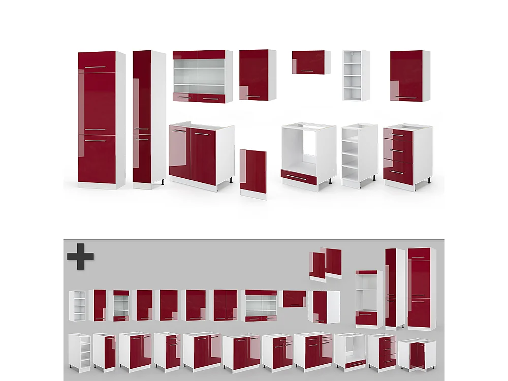 Mueble de cocina burdeos brillo intenso/blanco 355x46x81.6 fame-line