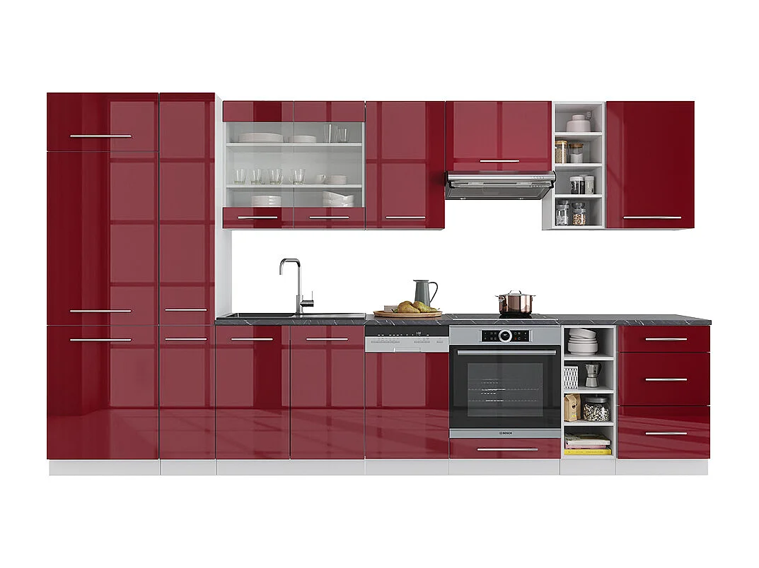 Mueble de cocina burdeos brillo intenso/blanco 355x46x81.6 fame-line