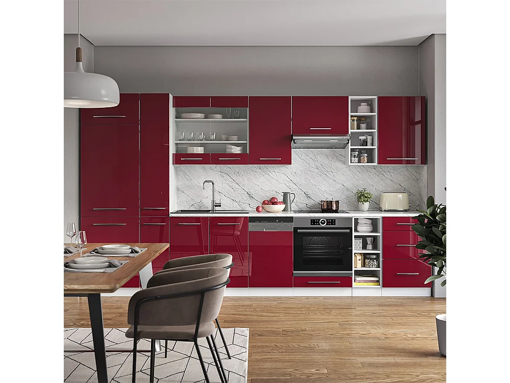 Mueble de cocina burdeos brillo intenso/blanco 355x46x81.6 fame-line