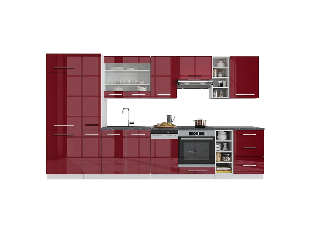 Mueble de cocina burdeos brillo intenso/blanco 355x46x81.6 fame-line