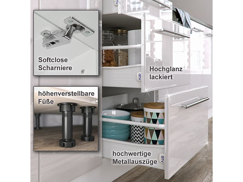 Eckküche weiß/weiß hochglanz 190x46x81.6 fame-line