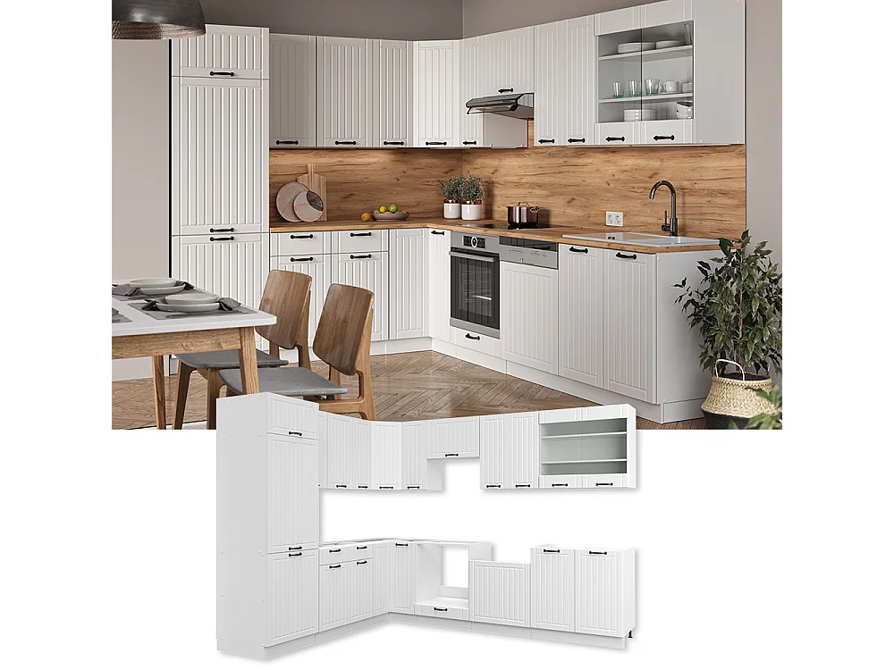 Cucina angolare completa casa di campagna bianca/bianco 287x46x81.6 fame-line