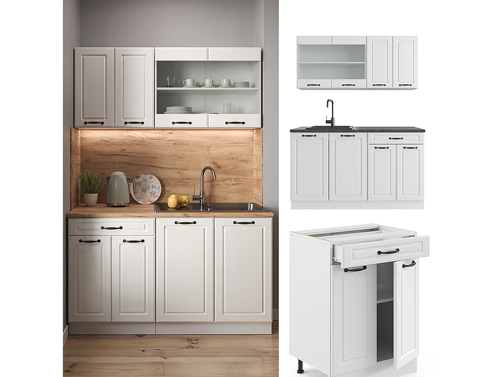 Mueble de cocina casa de campo blanca/blanca 140x60x81.6 r-line